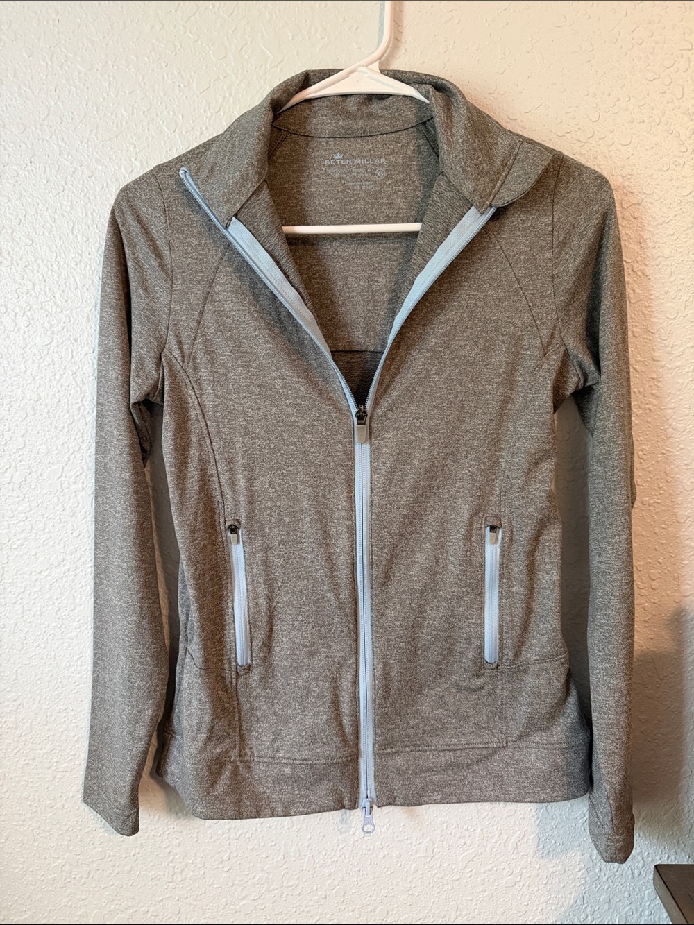 Peter Millar Heather Gray Hooded Zip Jacket with Light Blue Accents